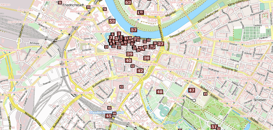 Dresden Reiseführer mit Sehenswürdigkeiten von Dresden  per Landkarte