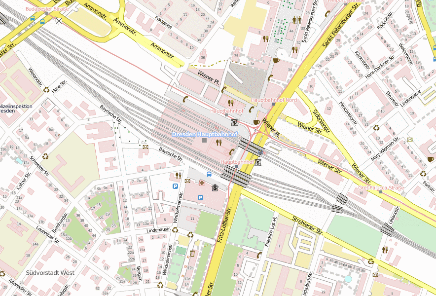 Hauptbahnhof Stadtplan mit Satellitenfoto und Hotels von Dresden Hauptbahnhof Stadtplan mit Satellitenfoto und Hotels von Dresden